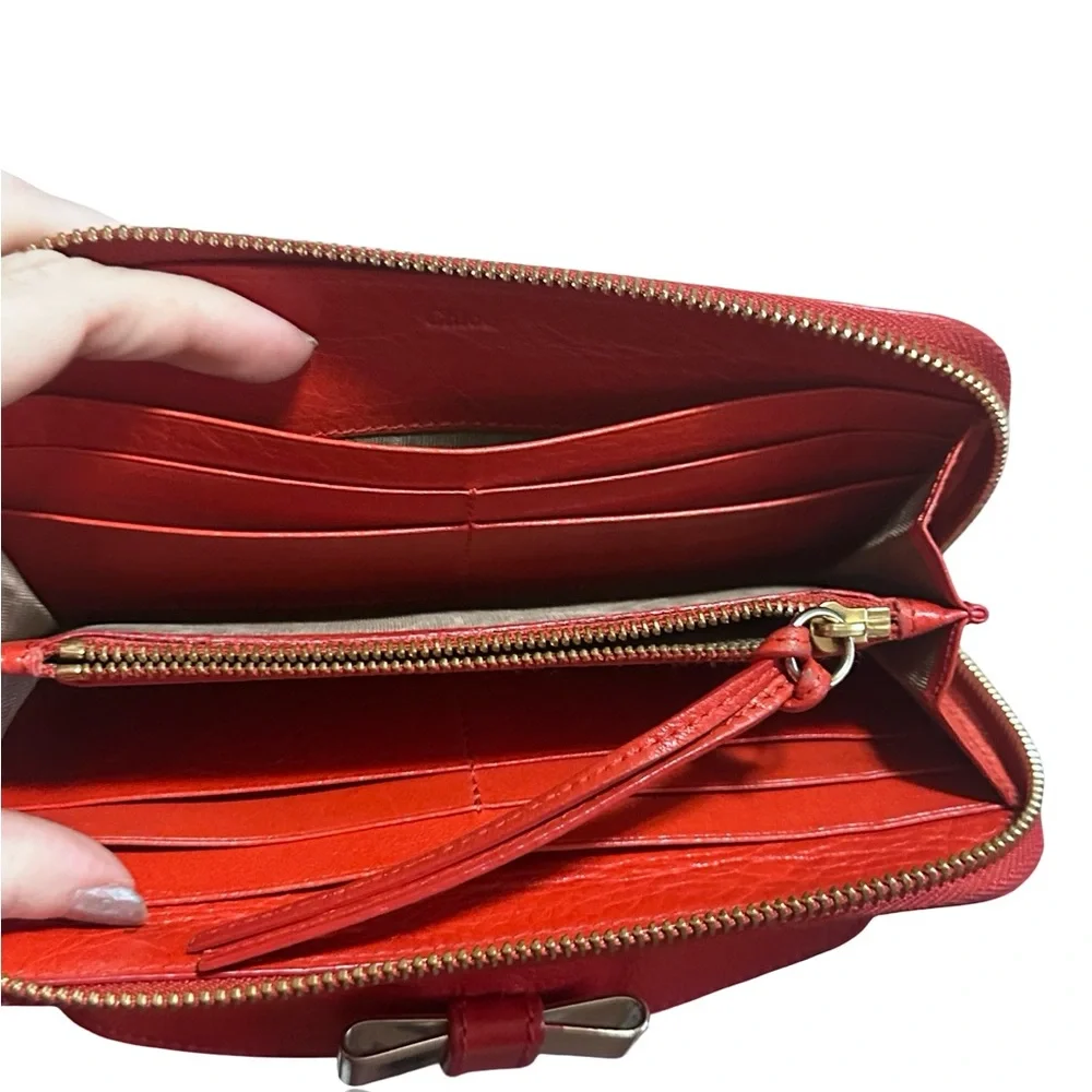 Chloe Wallet ❤️ COA Lily Ribbon Wallet in Bright Red Soft Pebbled Leather
